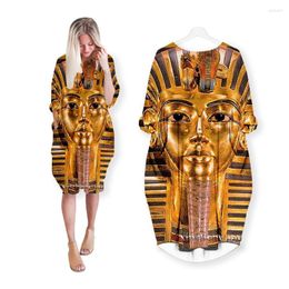 Casual Dresses 3d Print Egyptian Pharaoh Art Pattern Dress Streetwear Women Fashion Haruku Long Sleeve Clothes Plus Size Clothing