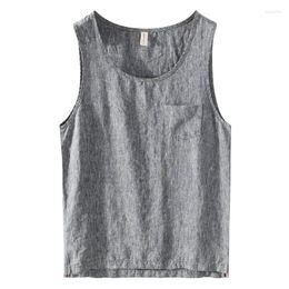 Men's Tank Tops Linen Top Summer Thin Loose Cotton Clothes Sleeveless Round Neck T-shirt Wearing Casual Vest Sweetheart