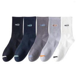 Men's Socks 5Pairs Cotton Breathable Casual Sock Solid Colour Striped Spring Summer Thin Sweat-absorbing Sports Tube Man