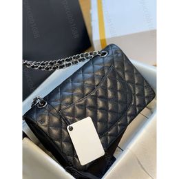 10A Mirror Quality Classic Quilted Double Flap Bag 25cm Medium Top Tier Genuine Leather Bags Caviar Lambskin Black Purses Shoulder Chain Designer Handbag 7216ess