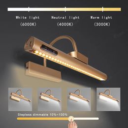 Garden Decorations Led Rechargeable Wall Lamp Modern Remote Control 3color Dimming Gold Bathroom Mirror Light Aluminium Picture Lights for el 231011