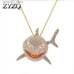 Other Fashion Accessories ZYZQ Neo-Gothic Exaggerated Crystal Large Shark Pendant Necklace For Women men Retro Torque Halloween Gift Q231011