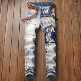 Men's Jeans European And American Fashion Small Straight Stretch Simple Embroidery Retro Slim Casual Pants