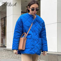 Women's Trench Coats FSDA Autumn Winter Warm Parkas Quilted Jackets Padded Women Oversized Blue Long Sleeve Loose Fashion Cotton Outwear