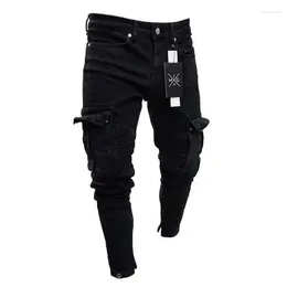 Leggings da uomo con cerniera elastica per jeans da uomo con foro per ginocchio per uomo Designer di streetwear Hip Hop