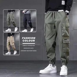 Men's Pants Chic Men Elastic Waist Anti-freeze Solid Colour Plush Lined Drawstring Cargo Sweatpants