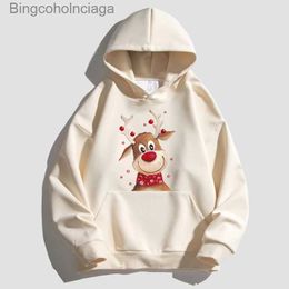 Women's Hoodies Sweatshirts Christmas Deer Men's Hoodies Hoody Brushed Fleece for Warmth Sweatshirt Women 100%Cotton Streetwear Pullover Sweater S-5XLL231011