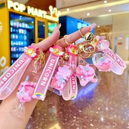 Cute Pink Donut Quicksand Bottle Acrylic Keychain Charms School Bag Car Cartoon Key Pendant As A Toy Or Gift