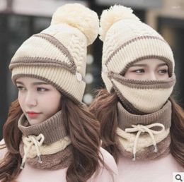 Beanies Fashion Autumn Winter Women's Hat Caps Knitted Warm Scarf Windproof Multi Functional Set Clothing Accessories Suit