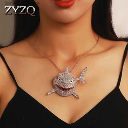 Other Fashion Accessories ZYZQ Gothic Exaggerated Large Shark Pendant Necklace Unisex Punk Rhinestone Clavicle Chain Halloween Gift 2021 New Q231011