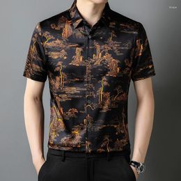 Men's Casual Shirts Fashion Trend 3D Print Men Shirt Real Silk Short Sleeve Premium Summer Quality Soft Comfortable Vintage Camisas De