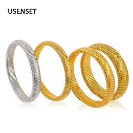 Bangle 10121620MM Stainless Steel Charms Trendy Bracelets Kpop Women Custom Elastic Bangle Accessories Gift Rock Jewelry 231010