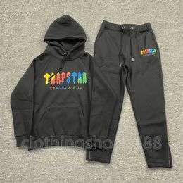 Trapstar Mens Hoodie Full Tracksuit Rainbow Towel Embroidery Decoding Hoody Sportswear Men and Women Sportswear Suit Zipper 345