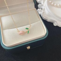 Pendant Necklaces Elegant Small Fresh Pink Tulip Necklace Ladies Charm Prom Party Jewellery Gift