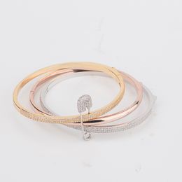 Wide pin rose Unisex bracelet plated 18K gold Jewellery bracelets for women girl ladies set luxury jewlery designer birthday Wedding Party engaged daily bride