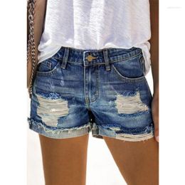 Women's Shorts 2023 European And American Selling High-waist Ripped Jeans Street Hipster Patch Print Denim Casual Beach