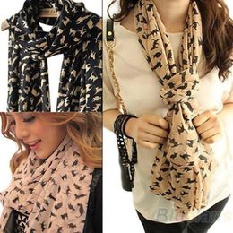 Brand-Fashion Women Scarf Chiffon Colorful Sweet Cartoon Cat Kitten Scarf Graffiti Style Shawl Girls Gift 03WZ221e