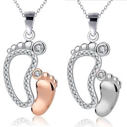 Crystal Big Small Feet Pendants Necklaces Mom Baby Monther's Day Gift Jewelry Simple Charm Chain Neckless Jewelry Gift265c