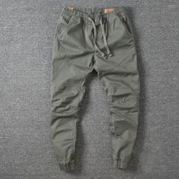 Men's Pants Stylish Trousers Mid Waist Straight Sporty Pure Colour Cropped Cargo