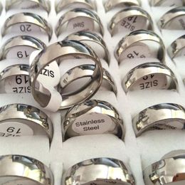Bulk lots 100pcs High Polished Silver Comfort-fit 6mm Band Stainless Steel Wedding Rings Unisex Jewellery Whole Jewellery Lots Siz269y