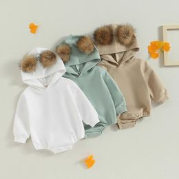 Rompers born Baby Girls Long Sleeve Pure Colour Plush Ball Children Jumpsuit Autumn Infant Cute Kids Clothes 231010