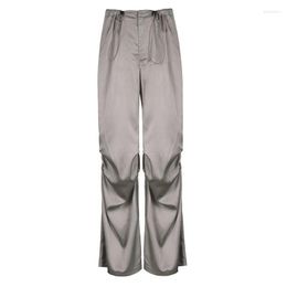 Women's Pants 2023 Satin Cyber Y2k Parachute Gothic Grunge Fashion Baggy Casual Bottoms Streetwear Loose Drawstring Ruched Side Trousers