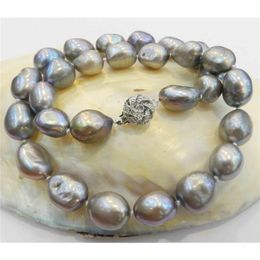 Chokers 45CM LARGE 910MM A GRAY REAL BAROQUE CULTURED PEARL NECKLACE GP CRYSTAL AA 231010