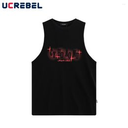 Men's Tank Tops Letter Patch Casual Sleeveless Top Mens Summer Streetwear Loose Crew Neck Men