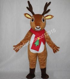 2024 Christmas red scarf reindeer Mascot Costumes Carnival Hallowen Gifts Unisex Adults Fancy Games Outfit Holiday Outdoor Advertising Outfit Suit