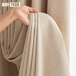 Curtain French Luxury Thickened Chenille Beige Pattern Curtains for Living Dining Room Bedroom Blackout Decoration Home Customization 231010