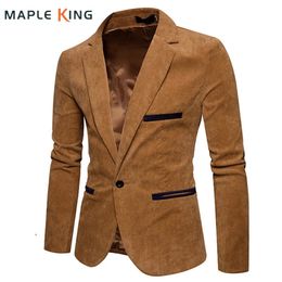 Men's Jackets Fashion Casual Men Blazer Corduroy Patchwork Mens Business One Button Slim Fit Masculino Male Suits Jacket Blazers MXXXL 231010