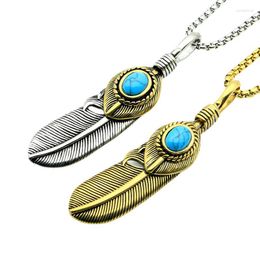 Pendant Necklaces Vintage Fashion Personality Unisex Feather Stainless Steel Necklace