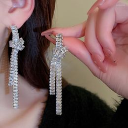 Dangle Earrings Ailodo Kpop Cubic Zirconia Tassel For Women Girls Luxury Party Wedding Simple Fashion Jewelry Birthday Gift