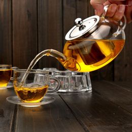 Hip Flasks 600 Ml800 Ml Transparent Heat-resistant Glass Coffee Pot Chinese Tea Set Stainless Steel Leaking Home Juice Jug