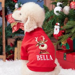 Dog Apparel Personalised Pet Christmas Clothes Deer with Name Dogs Winter Warm Hoodies French Bulldog for Puppy Medium Clothing Gift 231011