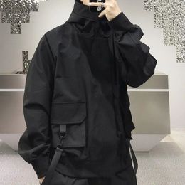 Men's Jackets QWEEK Hip Hop Harajuku Women and Men Jacket Streetwear Safari Style Oversized Hooded Autumn Spring Coat Gothic Clothes Techwear 231011