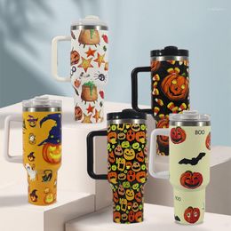 Water Bottles Halloween Mug Handle 40oz Cup Insulation Car Large Capacity Ice Coffee Stainless Steel Gift Family Friends Colourful