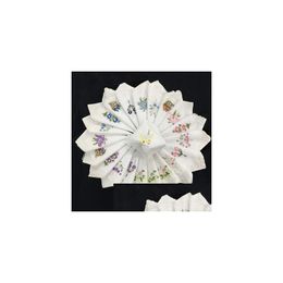 Handkerchief Women Cotton Handkerchief Flower Embroidered With Lace Ladies Hankies 1325 Home Garden Home Textiles Dhfuv