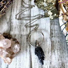 Pendant Necklaces NM39978 Black Kyanite Necklace In Silver Plated Chain Foxlark Collection One Of A Kind