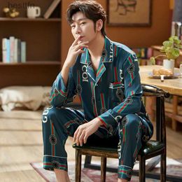Men's Sleepwear Mens Silk Satin Pyjamas Set Long Sleeve Sleepwear Pajama Autumn Spring Homewear Plus Size L-5XLL231011