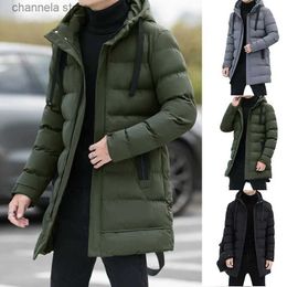 Men's Down Parkas Men Warm Long Puffer Jacket Thicken Quilted Mid-length Hooded Coat Winter Casual Puffer Jacket Outwear Overcoat Coat Parka T231011