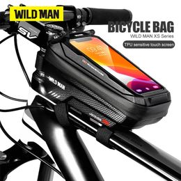 Outdoor Bags WILD MAN X2 Bicycle Bag EVA Hard Shell Waterproof Touch Screen High Capacity Road Bike Mountain Antivibration Cycling 231011