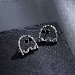Other Fashion Accessories Halloween Funny Little Ghost Earrings Female Creative Crystal Hollow out geometric Black Earrings stud Trendy Cool Earrings Q231011