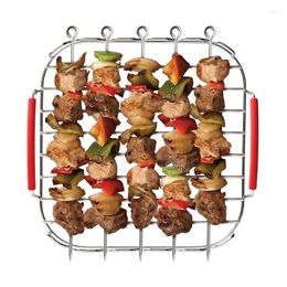 Tools Stainless Steel Air Fryer Rack With Double Layer Stand And Skewers Perfect For Outdoor BBQ Home Kitchen Supplies