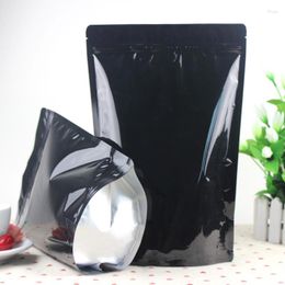Storage Bags High Quality 50pcs/lot Heat Seal Package Aluminium Foil Mylar Tear Notch Glossy Black Stand Up Bag Retail