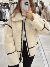 Women's Jackets Women Faux Teddy Fur Long Sleeve Stand Collar Zipper Coats Fall Winter Fake Jacket Street Motorcycle Bike Wear 231011