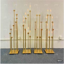 Decorative Objects Figurines 4510pcs 8 Heads Metal Candelabra Candle Holders Road Lead Table Centrepiece Gold Candelabrum Stand Pillar 231010