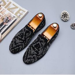 Men's Night Club Suede Leather Loafers Mens Rivets Diamond Party Flats Man Moccasins Oxfords Casual Shoes Big Size 47 10A6