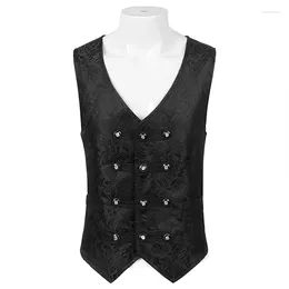 Men's Vests Black V Neck Sleeveless Vintage Vest Men Steampunk Waistcoat Gothic Jacket Victorian Coat Cosplay Medieval Renaissance Clothing