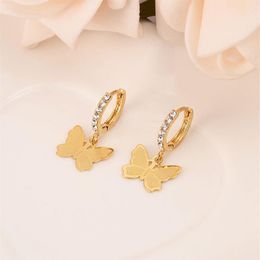 Women Drop Dangle Earring 22K 23K 24K Thai Baht Fashion FINE gold GF CZ Charms Jewellery butterfly Vintage240s